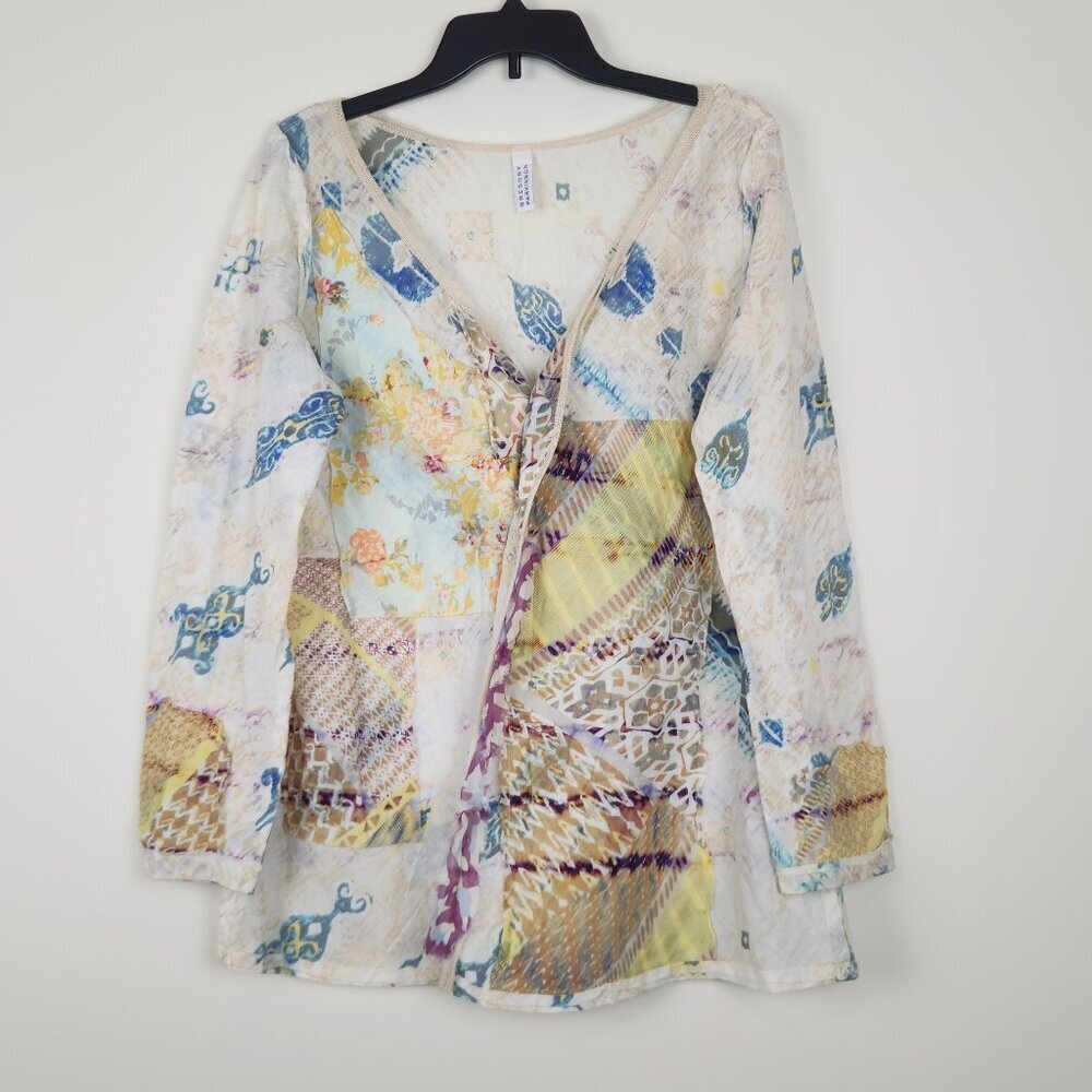 Gregory Parkinson Size M Boho Long Sleeve Multicolor Cotton Top Blouse